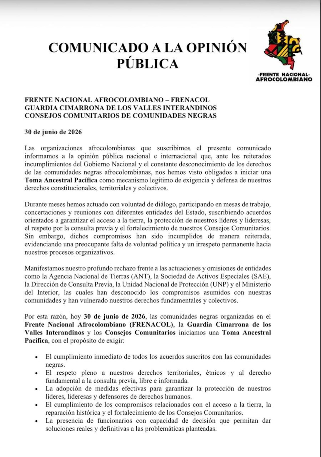 Comunidades afro bloquean la vía Tuluá-Andalucía para exigir cumplimiento de acuerdos con el Gobierno
