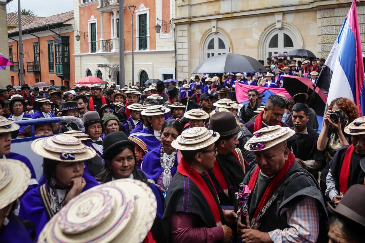 Bogotá. Abril 21 de 2026. Al ministerio de Relaciones Exteriores miembros de la comunidad indígena Misak llegaron para tener un diálogo con el Gobierno Nacional.