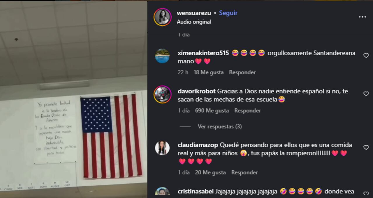 La escena cambia cuando su hija comienza a explicar a sus compañeros el origen de las papas rellenas.