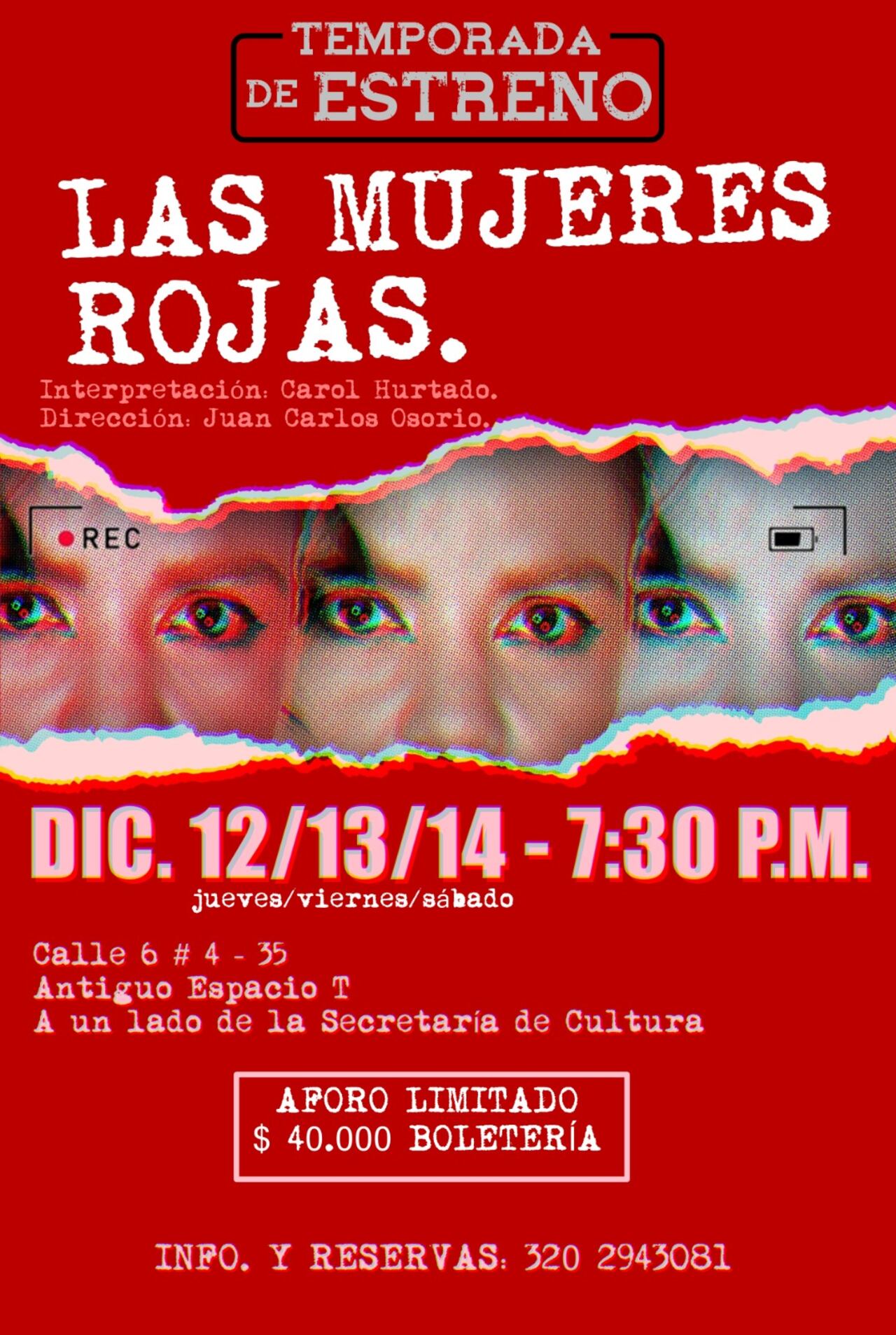 Estreno obra en Cali, Las Mujeres Rojas, interpretada por Carol Hurtado.