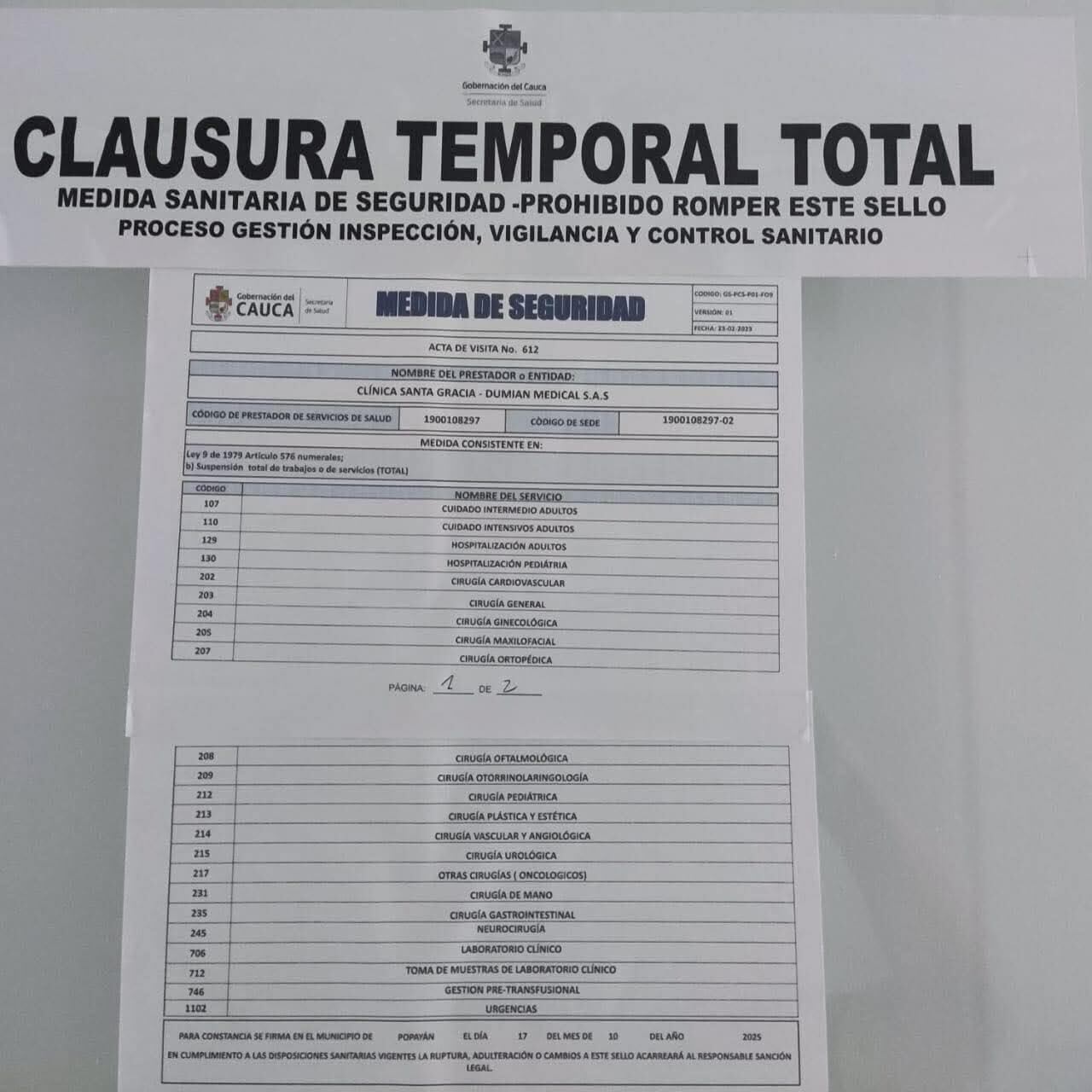 Hasta el momento, la clínica no ha emitido un pronunciamiento público, y las autoridades continúan adelantando el proceso de verificación.