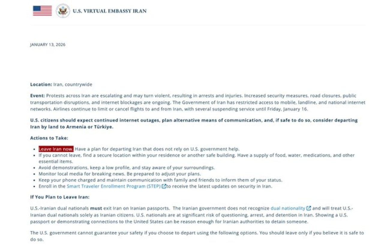 Este es el comunicado de la Embajada (v) de los Estados Unidos en Irán.