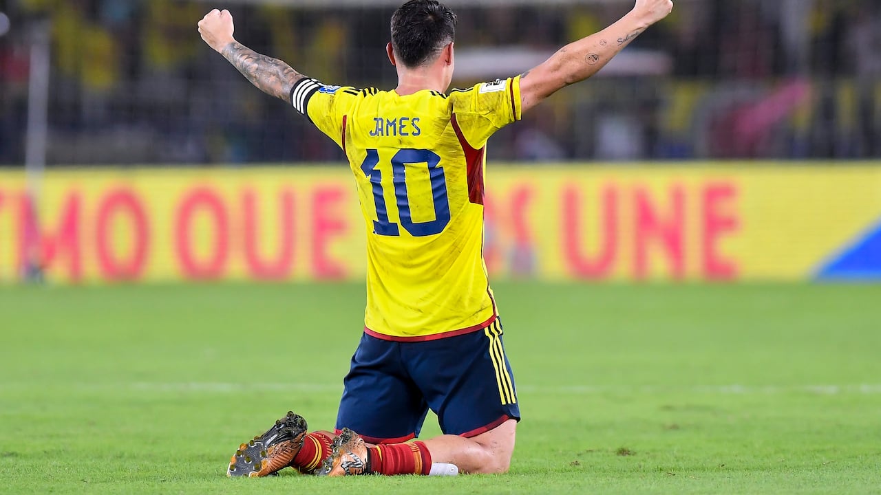 James Rodríguez celebrando el triunfo de la Selección Colombia sobre Brasil.