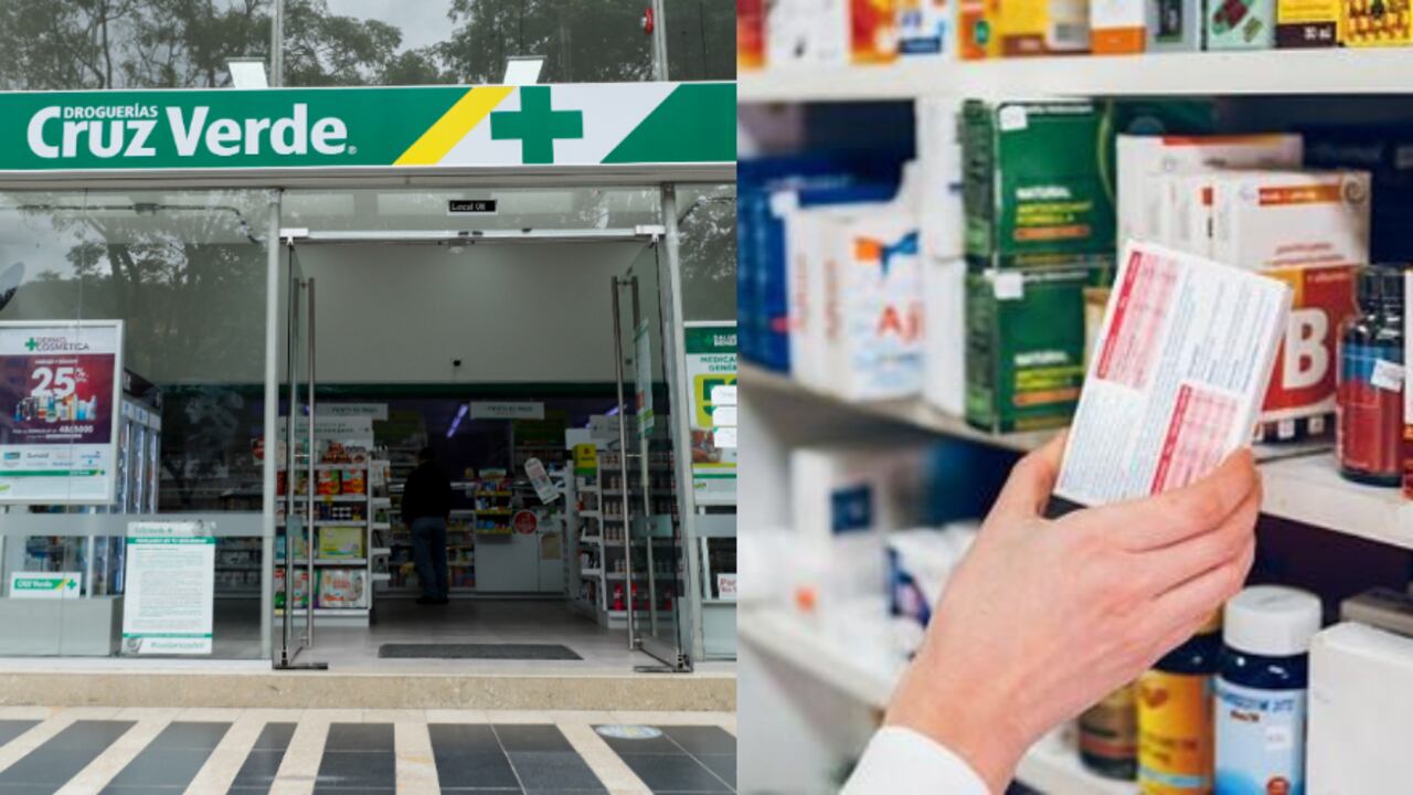 Fachada Droguería Cruz Verde en Bogotá. Medicamentos de referencia.