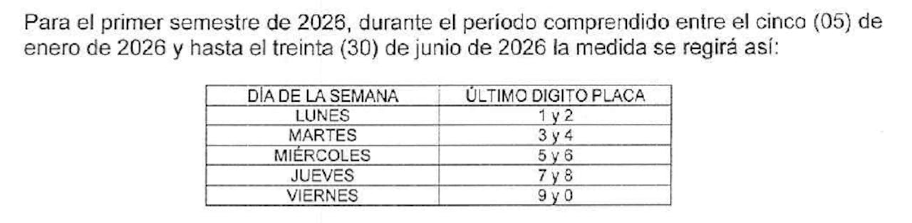 Así quedó el pico y placa en Cali para el primer semestre de 2026.