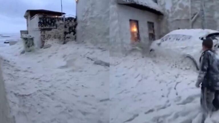 Fenómeno natural en Irlanda; enorme ola de espuma invade la localidad de Loughshinny.