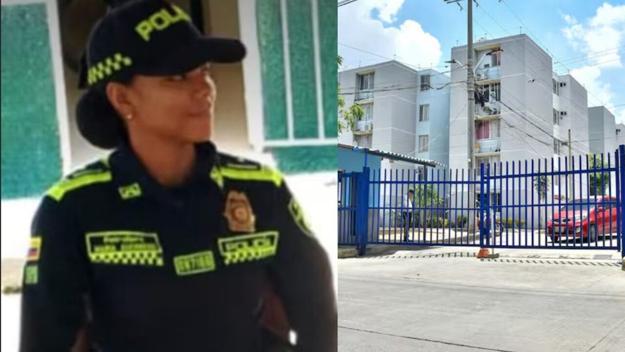 Patrullera María Alejandra Guerrero Montiel y conjunto residencial donde ocurrieron los hechos.