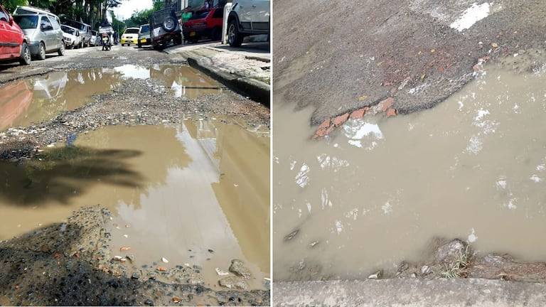 El deterioro de la calzada en la Carrera 69 # 3-34 ha afectado el tránsito vehicular y peatonal en el barrio Caldas, según denunciaron los residentes.