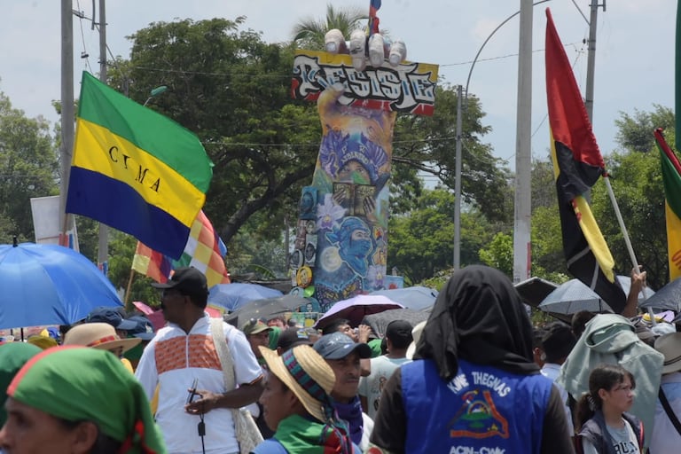 Cali: Llegada de la minga indígena a Puerto resistencia al oriente de Cali. foto Aymer Alvarez.