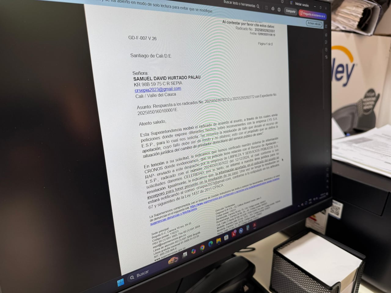 La Alcaldía de Cali, a través de la Unidad Administrativa Especial de Servicios Públicos (Uaesp), revisa cada denuncia.