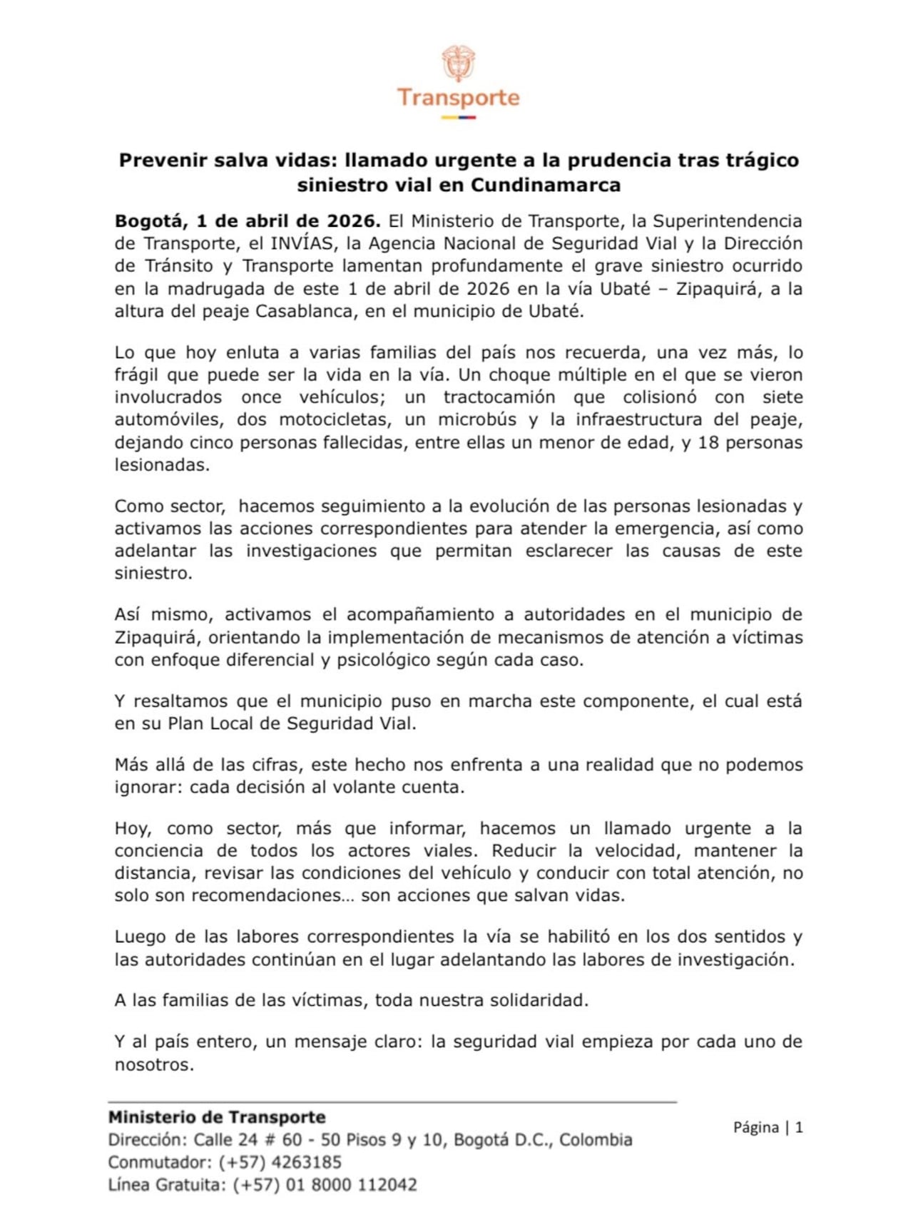 Comunicado Mintransporte