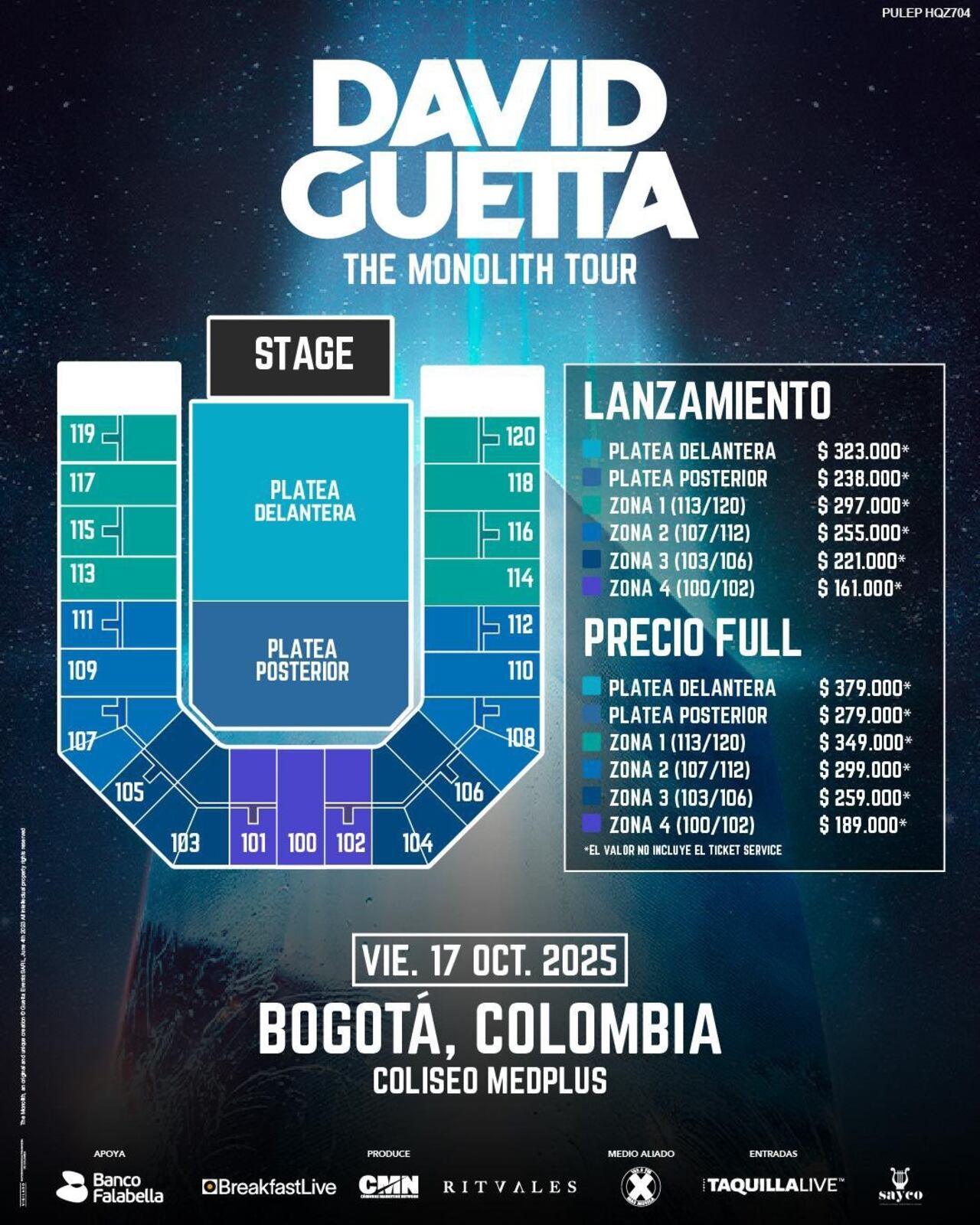 Estas son las ubicaciones y precios de las boletas.