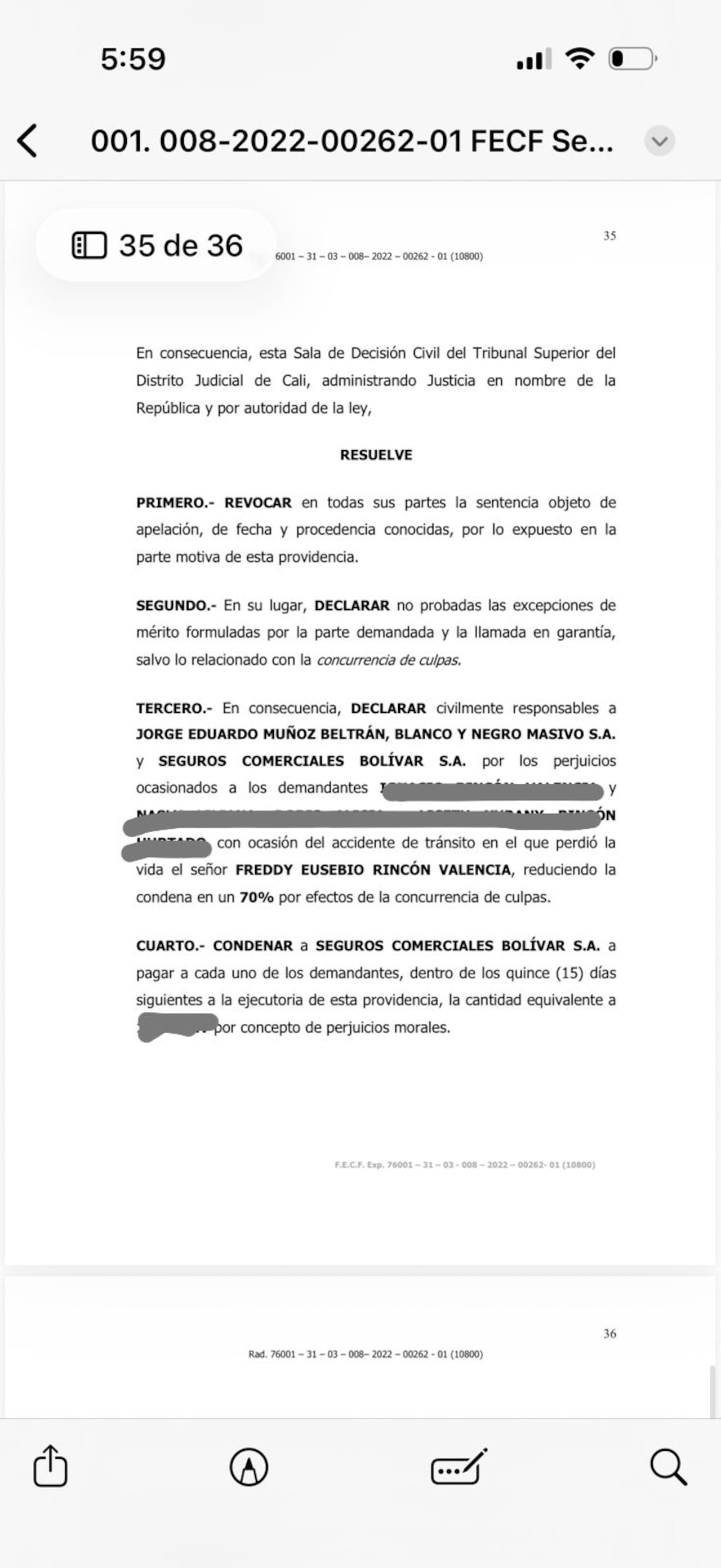 Resulve del tribunal