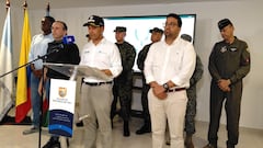 Rueda de prensa en conjunto entre el alcalde de Cali, Alejandro Eder, y el ministro de Defensa, Pedro Sánchez.