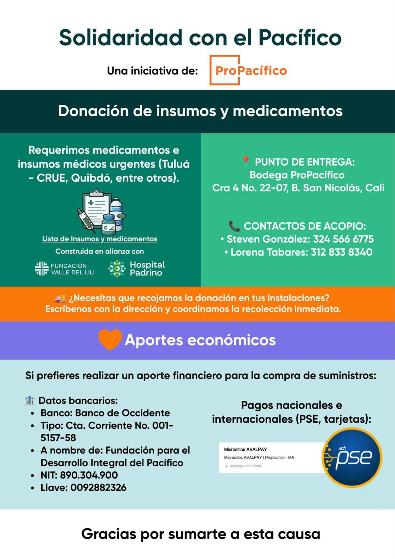 Campaña de solidaridad de ProPacífico ante el impacto de los terremotos en Colombia.