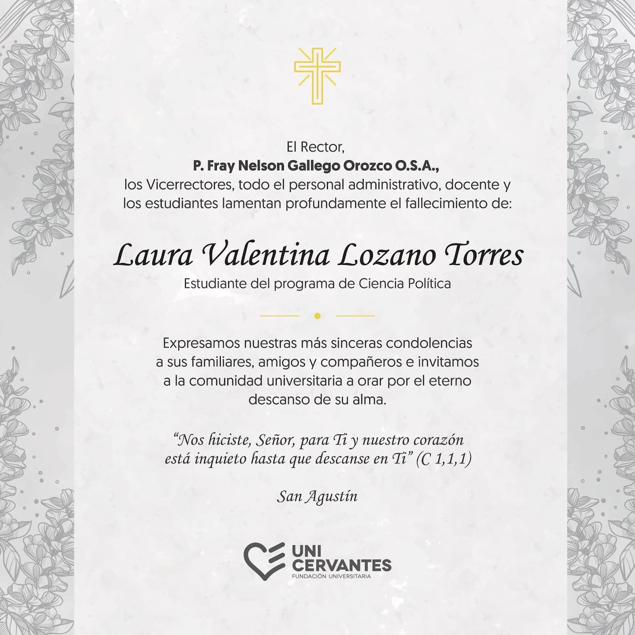 La UniCervantes, universidad en la que estudiaba la joven, se pronunció sobre su muerte.