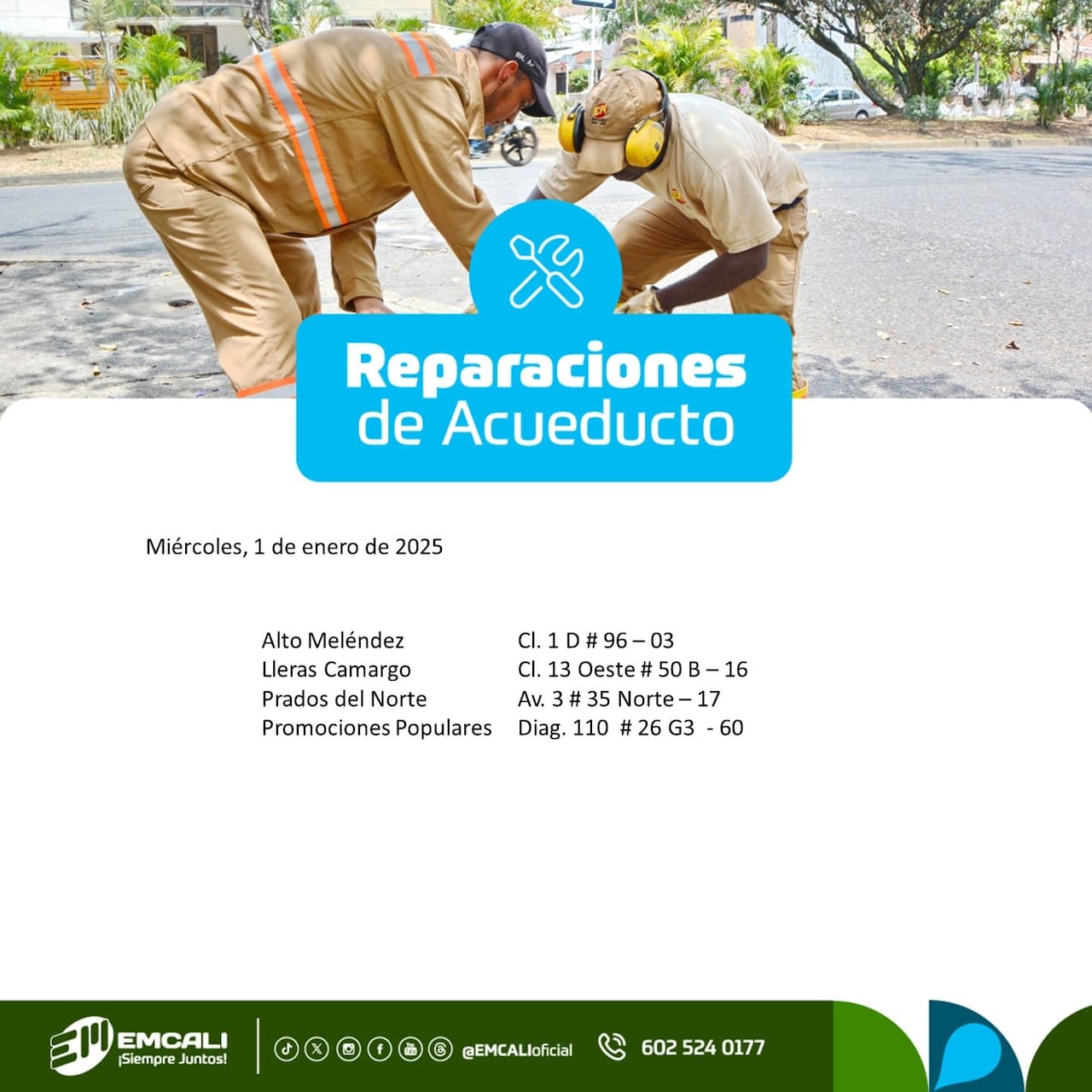 Reparaciones Emcali 1 de enero de 2025.
