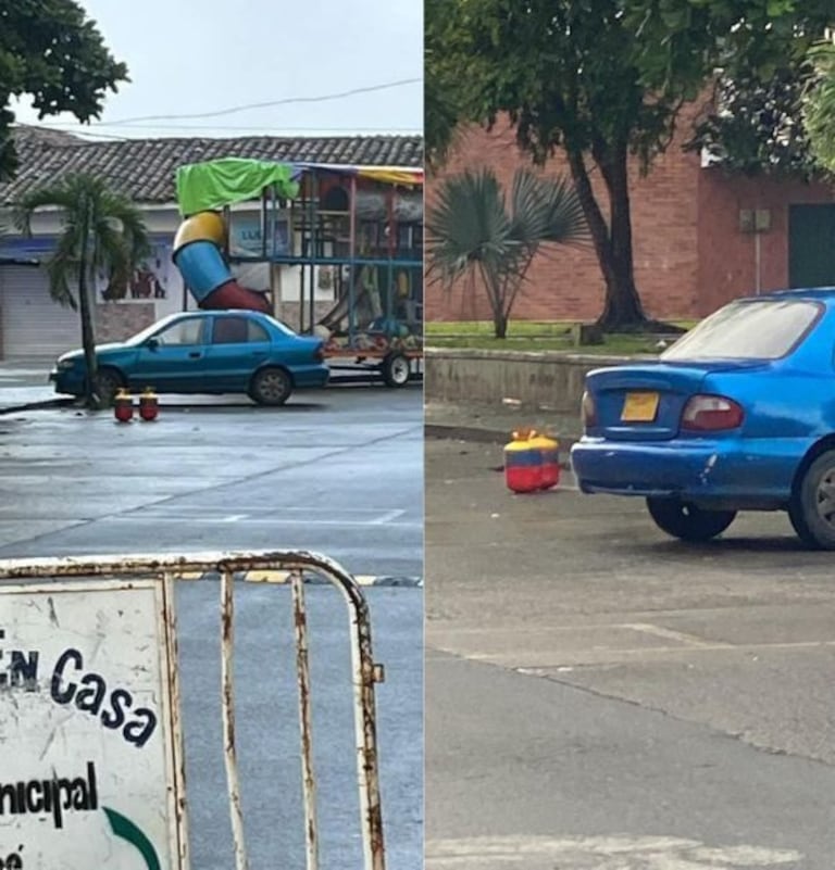 Los policías que laboran en el municipio de Guachené, Cauca, fueron los encargados de retirar estos cilindros luego de ser atacados por disidentes de las Farc.