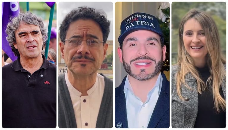 Sergio Fajardo, Iván Cepeda, Abelardo de la Espriella y Paloma Valencia, precandidatos a la presidencia de Colombia.