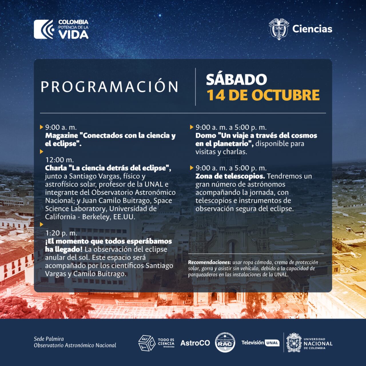 Programación oficial del evento.