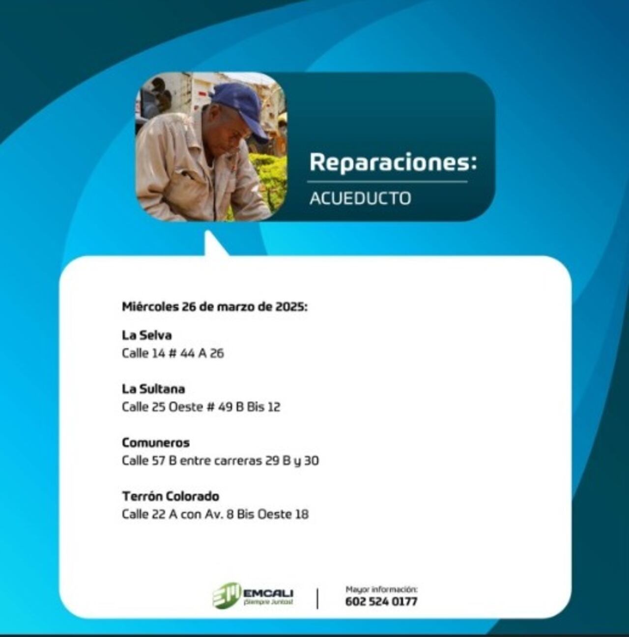 Estos serán los sectores que tendrán reparaciones de acueducto en Cali.