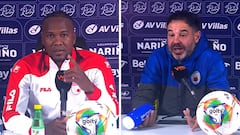 El goleador de Santa Fe, Hugo Rodallega (izq.) y el técnico del Deportivo Pasto, Jonathan Risueño (der.) cruzaron declaraciones en rueda de prensa.