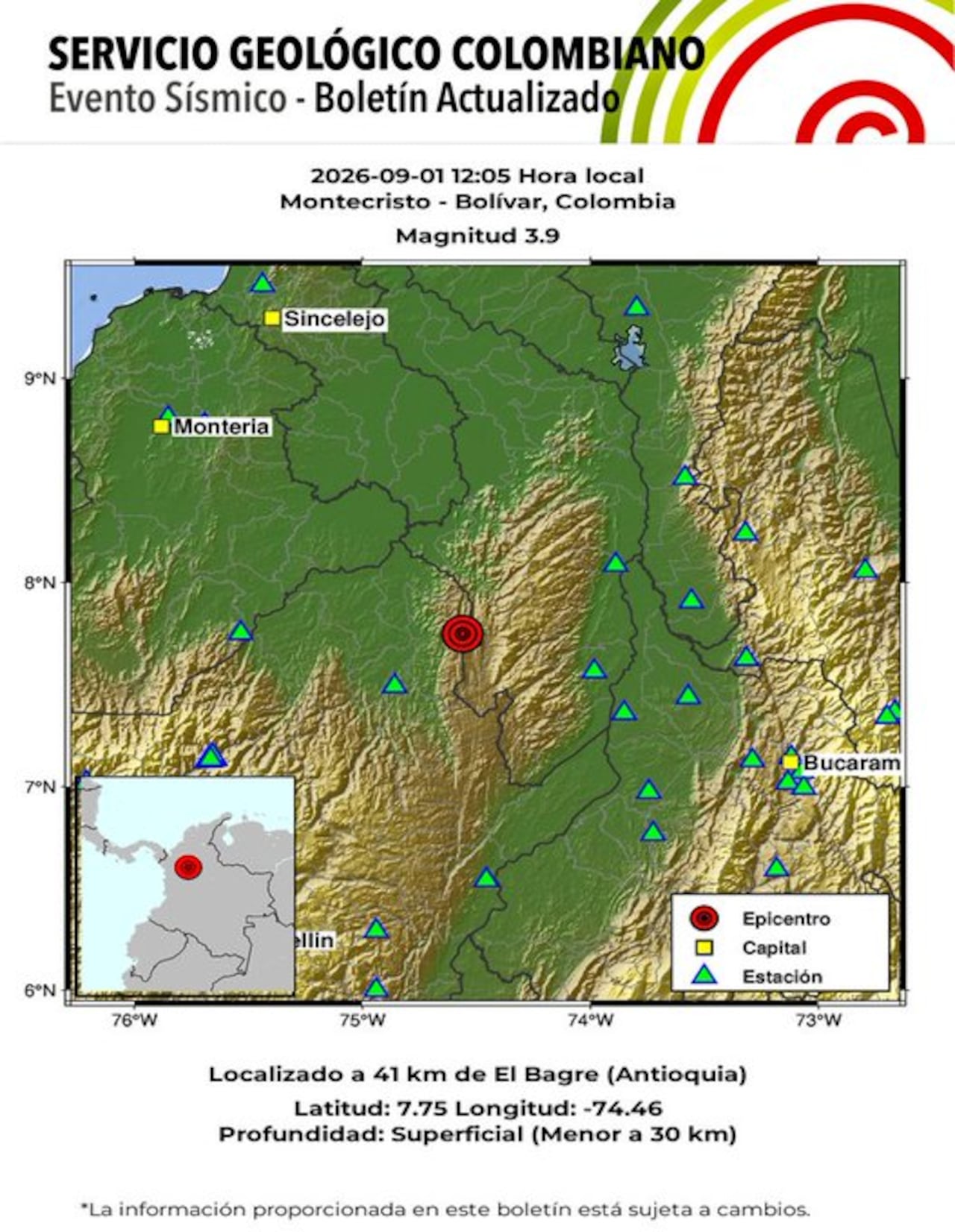 Sismo de 3,9 de magnitud fue registrado en Montecristo, Bolívar