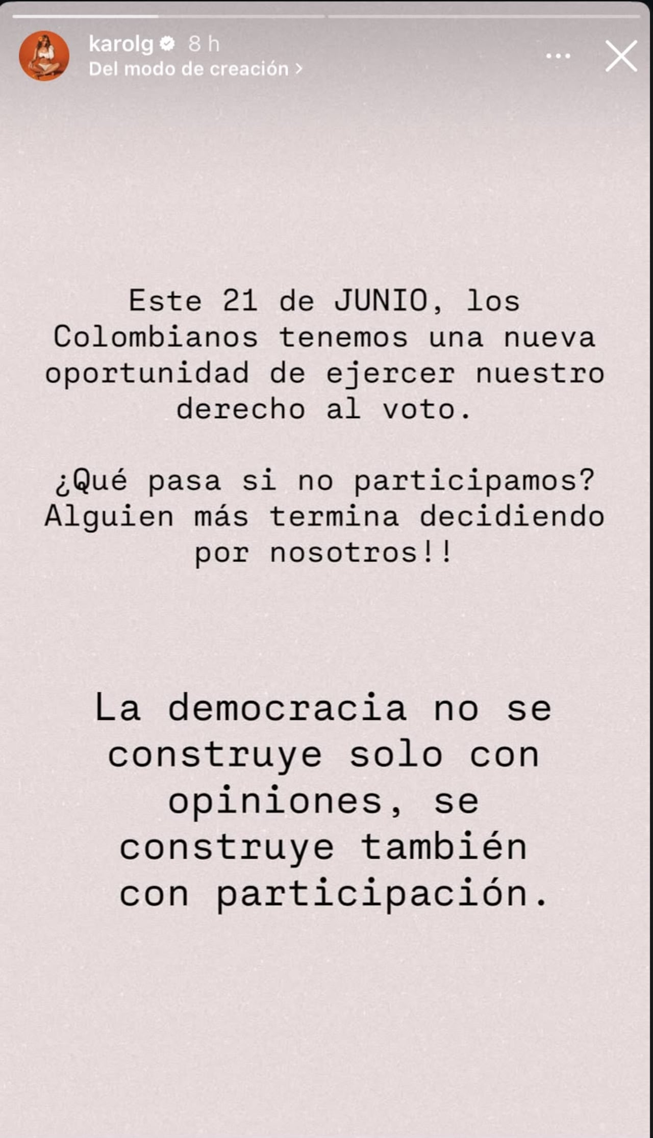Mensaje de Karol G a sus seguidores.