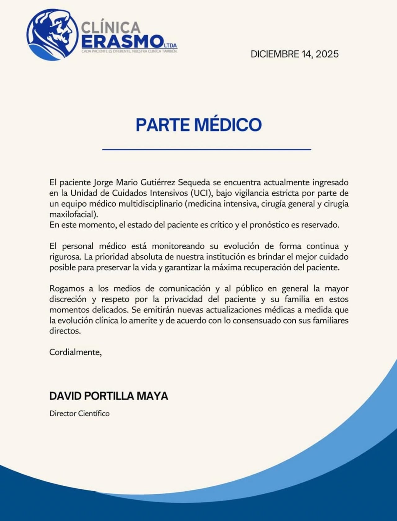 Reporte de salud de Jorge Mario Gutiérrez.