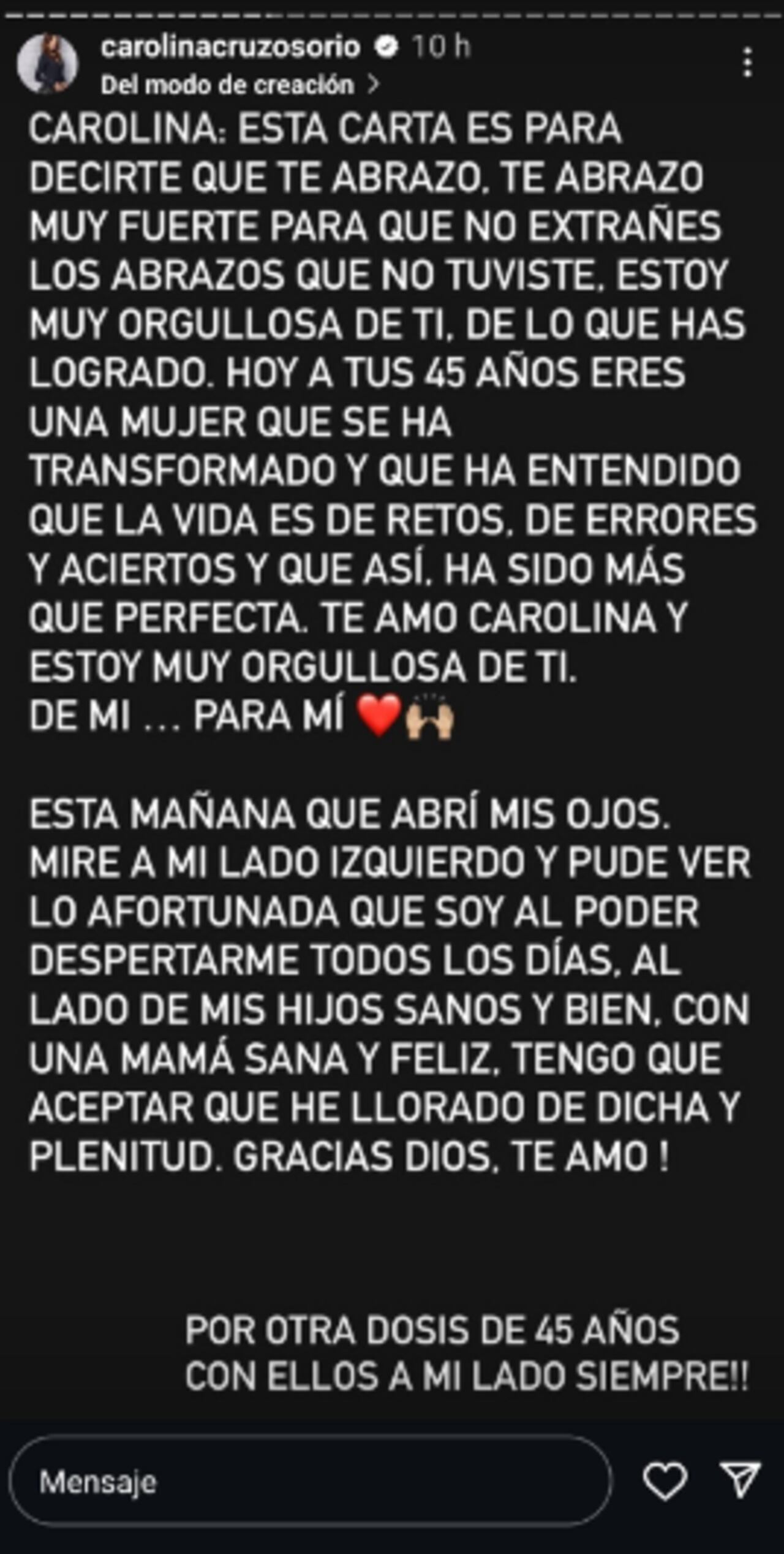 Foto: Instagram @carolinacruzosorio