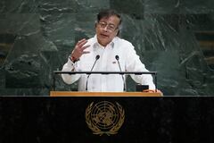 El presidente de Colombia, Gustavo Petro Urrego, se dirige al 80.º periodo de sesiones de la Asamblea General de las Naciones Unidas, el martes 23 de septiembre de 2025, en la sede de la ONU. (Foto AP/Pamela Smith)