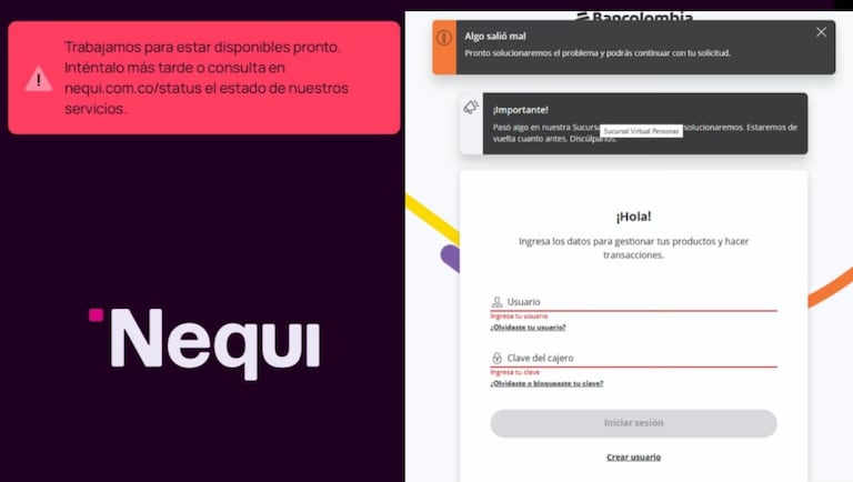 Caída simultánea de Bancolombia y Nequi genera problemas de acceso a servicios digitales
