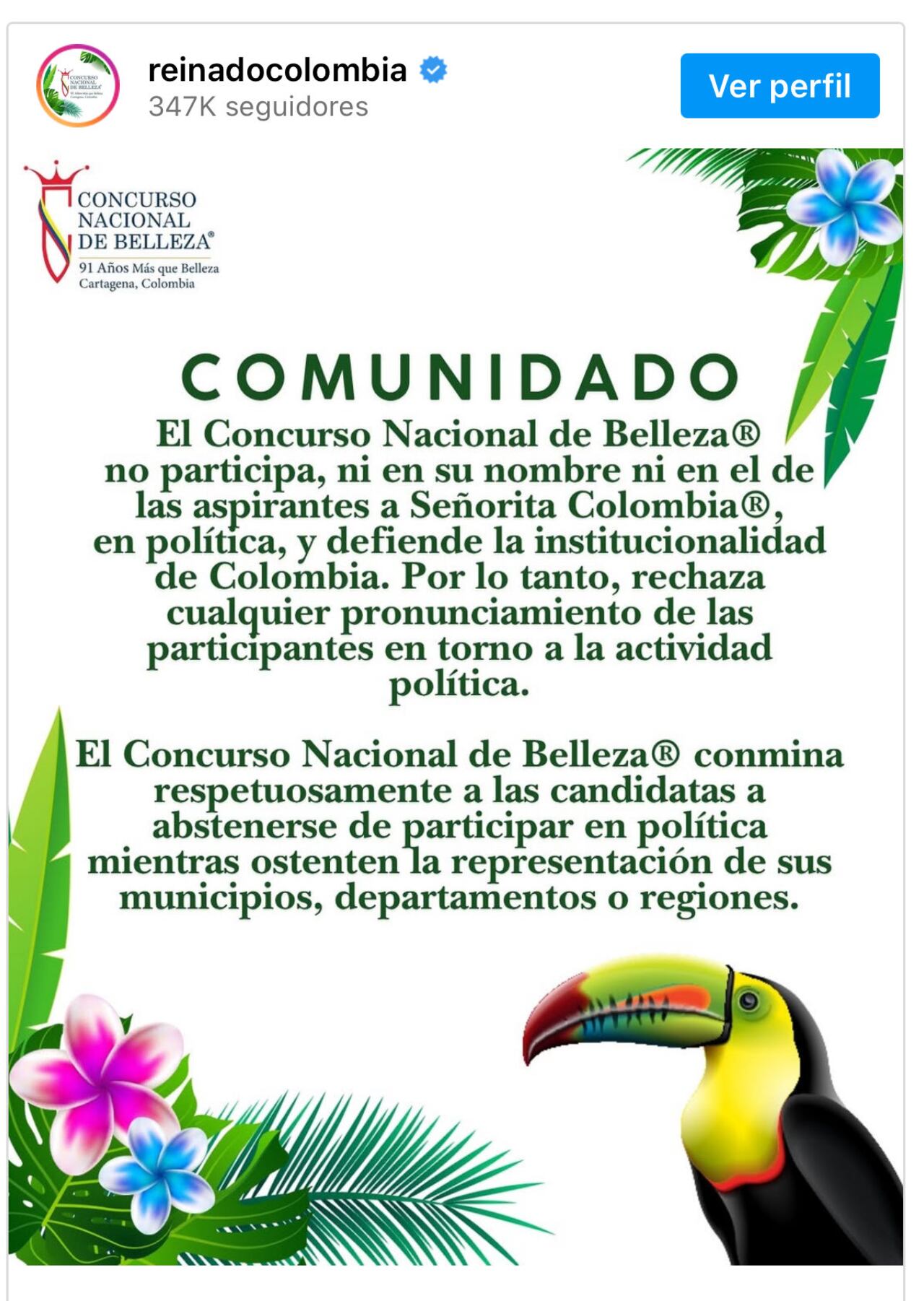 Tras la polémica, el Concurso Nacional de Belleza emitió un comunicado.