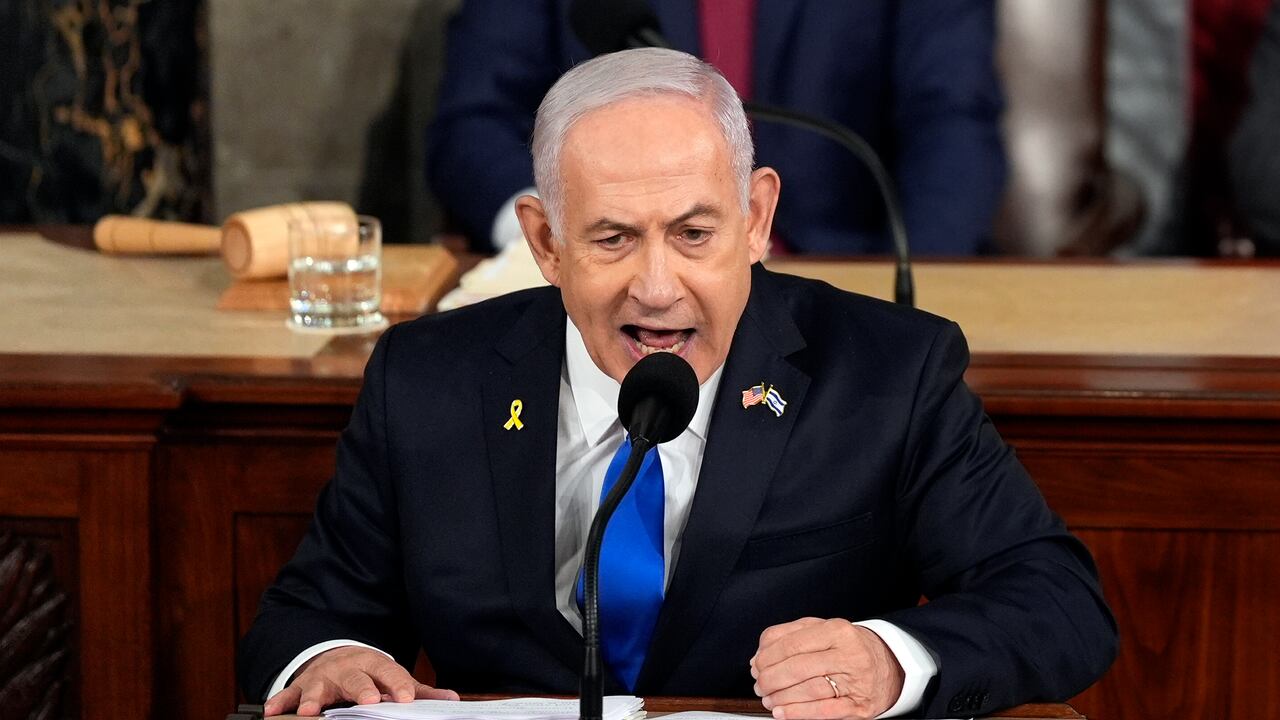 El primer ministro israelí, Benjamin Netanyahu, habla en una reunión conjunta del Congreso en el Capitolio de Washington, el miércoles 24 de julio de 2024. (Foto AP/Julia Nikhinson)