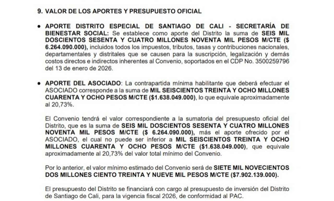La financiación de uno de los procesos será compartida, según las condiciones establecidas por la Alcaldía de Cali.