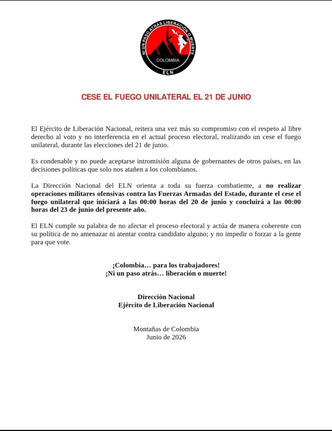 Comunicado ELN,
