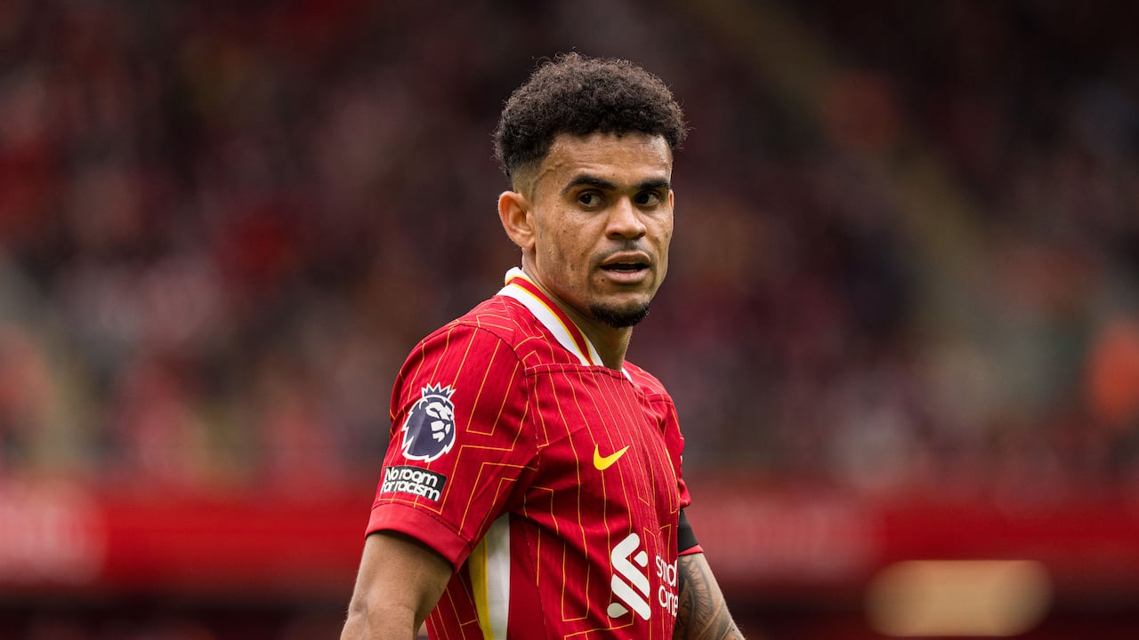 Liverpool's Luis Diaz plays during the Premier League match between Liverpool and West Ham United at Anfield in Liverpool, England, on April 13, 2025. (Photo by Steven Halliwell | MI News/NurPhoto via Getty Images)