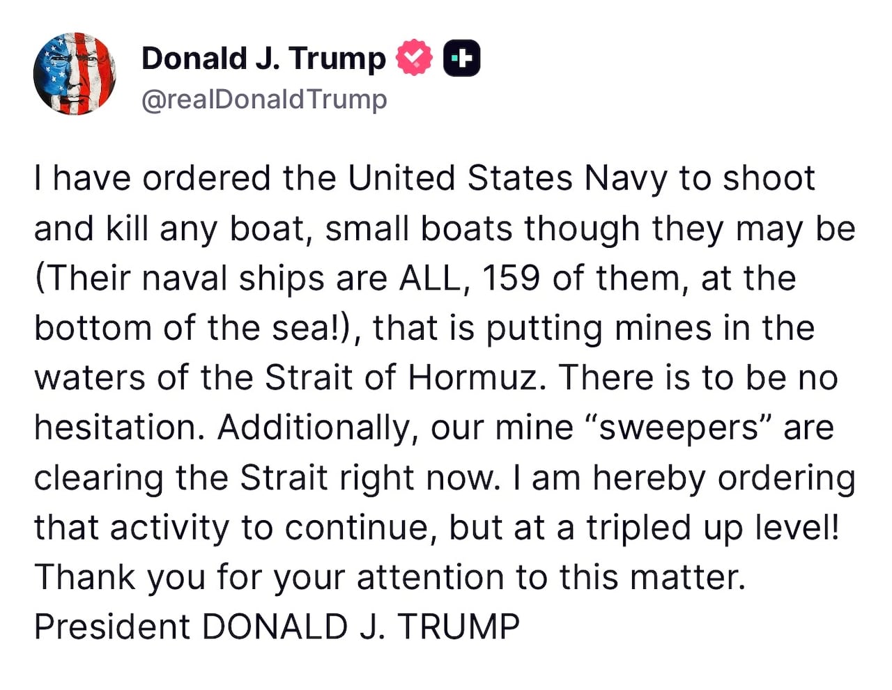 Mensaje emitido por Donald Trump