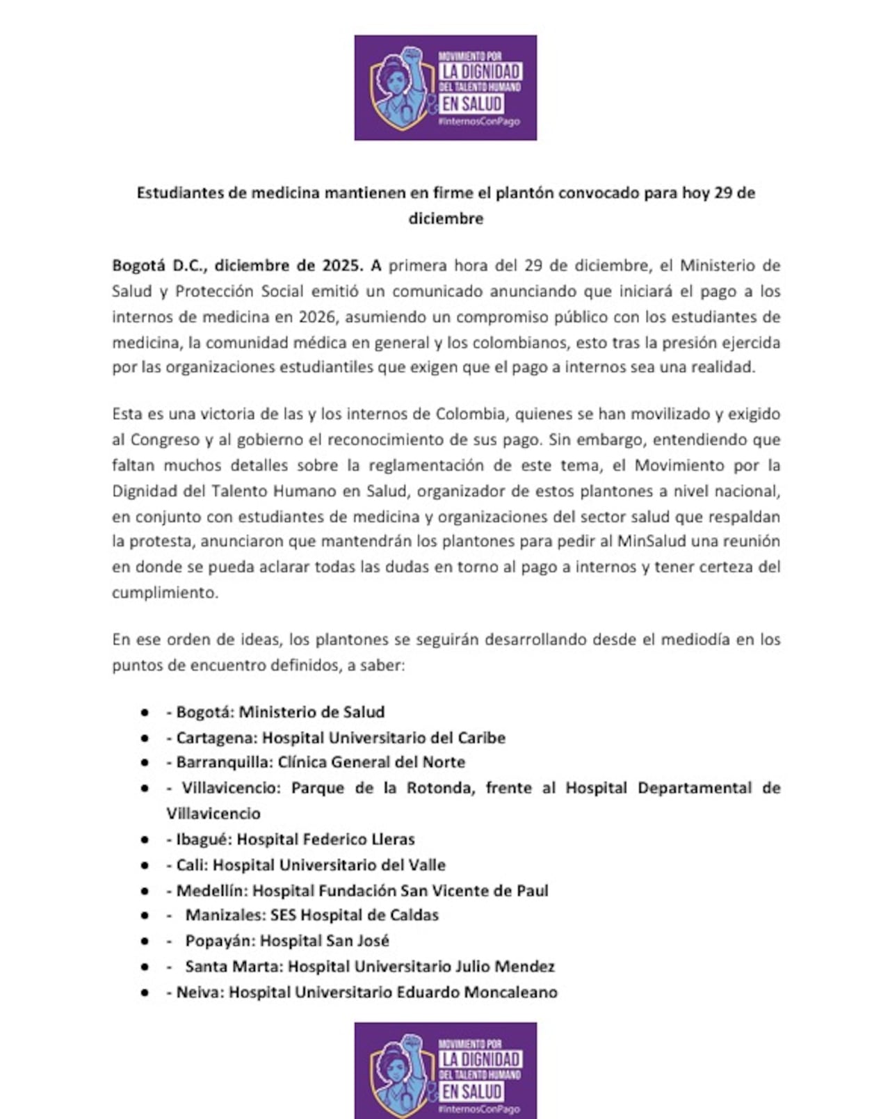 Estudiantes de medicina protestan en varias ciudades para exigir claridad sobre pago a internos