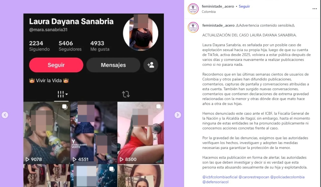 cuenta de presunta explotadora sexual de menor