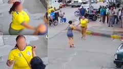 Cámara de seguridad registró el momento exacto en que se produjo la riña entre las dos mujeres en el barrio Popular de Cali.