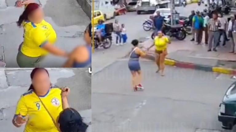 Cámara de seguridad registró el momento exacto en que se produjo la riña entre las dos mujeres en el barrio Popular de Cali.