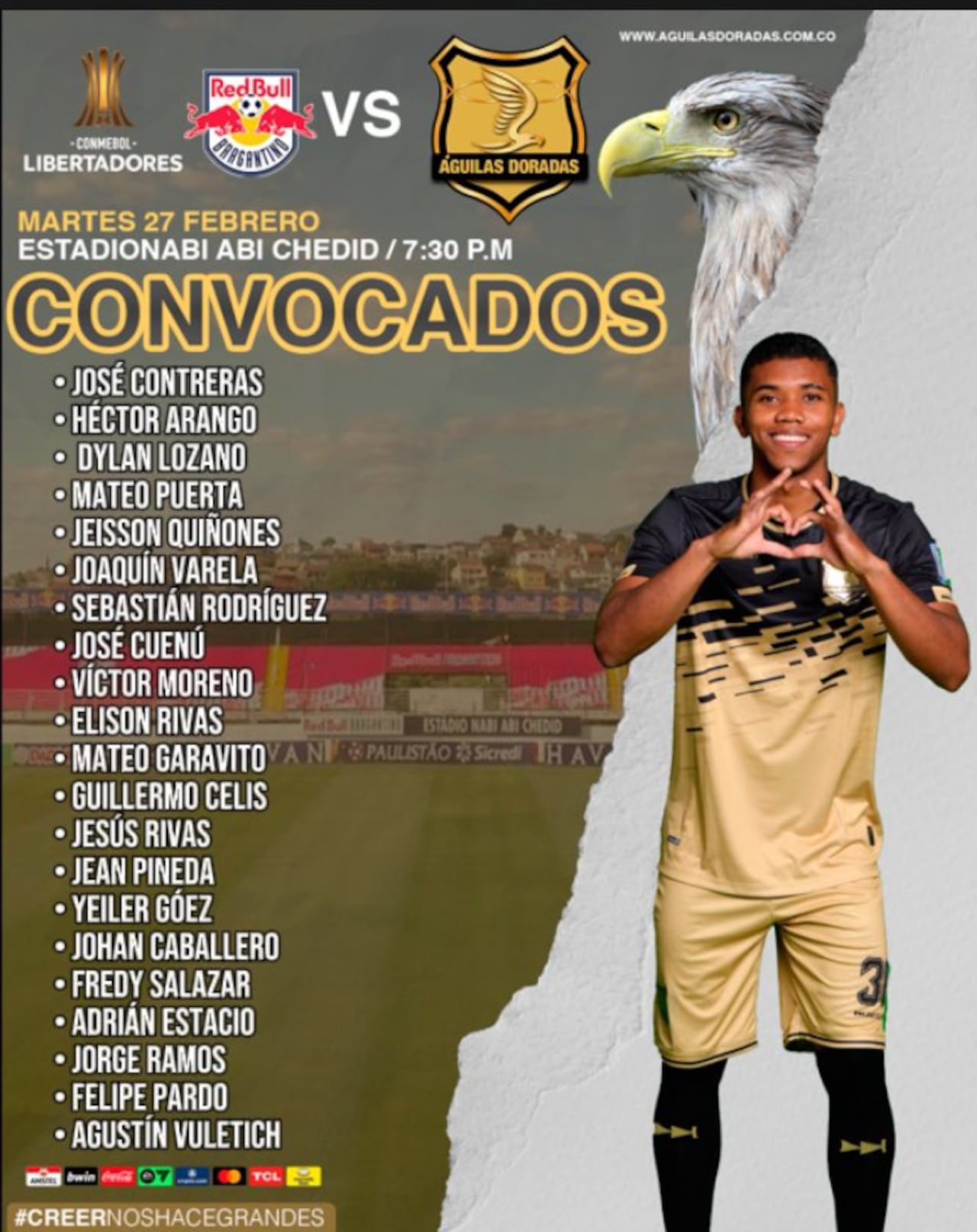 Convocados de Águilas Doradas para el partido ante Bragantino por Copa Libertadores