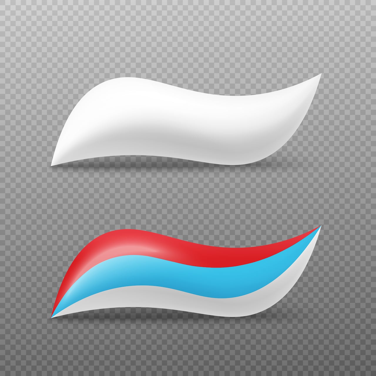 White and striped toothpaste blob set isolated on transparent background - realistic dentifrice tooth paste portion, oral hygiene product set. Vector illustration.