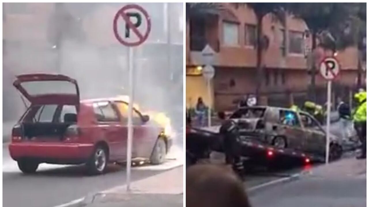 Estas son algunas de las imágenes del impactante incendio de un vehículo en Bogotá.