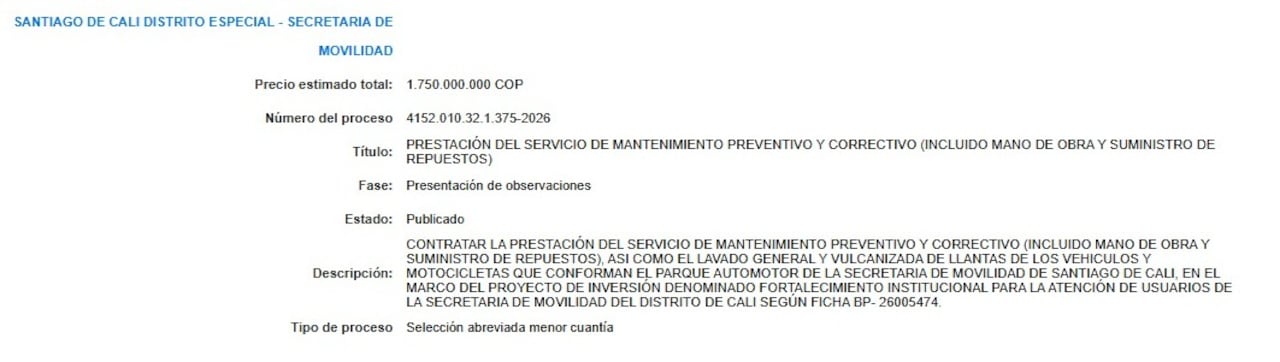 Esta es la información general del proceso contractual.