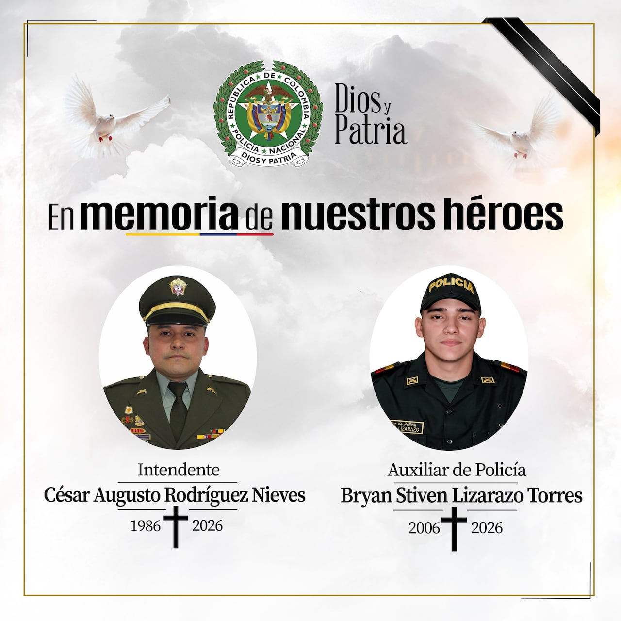 El intendente César Augusto Rodríguez y el patrullero Bryan Steven Lizarazo fueron asesinados durante un patrullaje en Ábrego.
