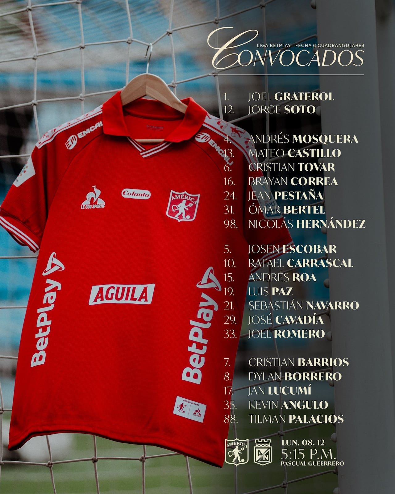 Los convocados por el profesor David González para enfrentar a Atlético Nacional en el Pascual.