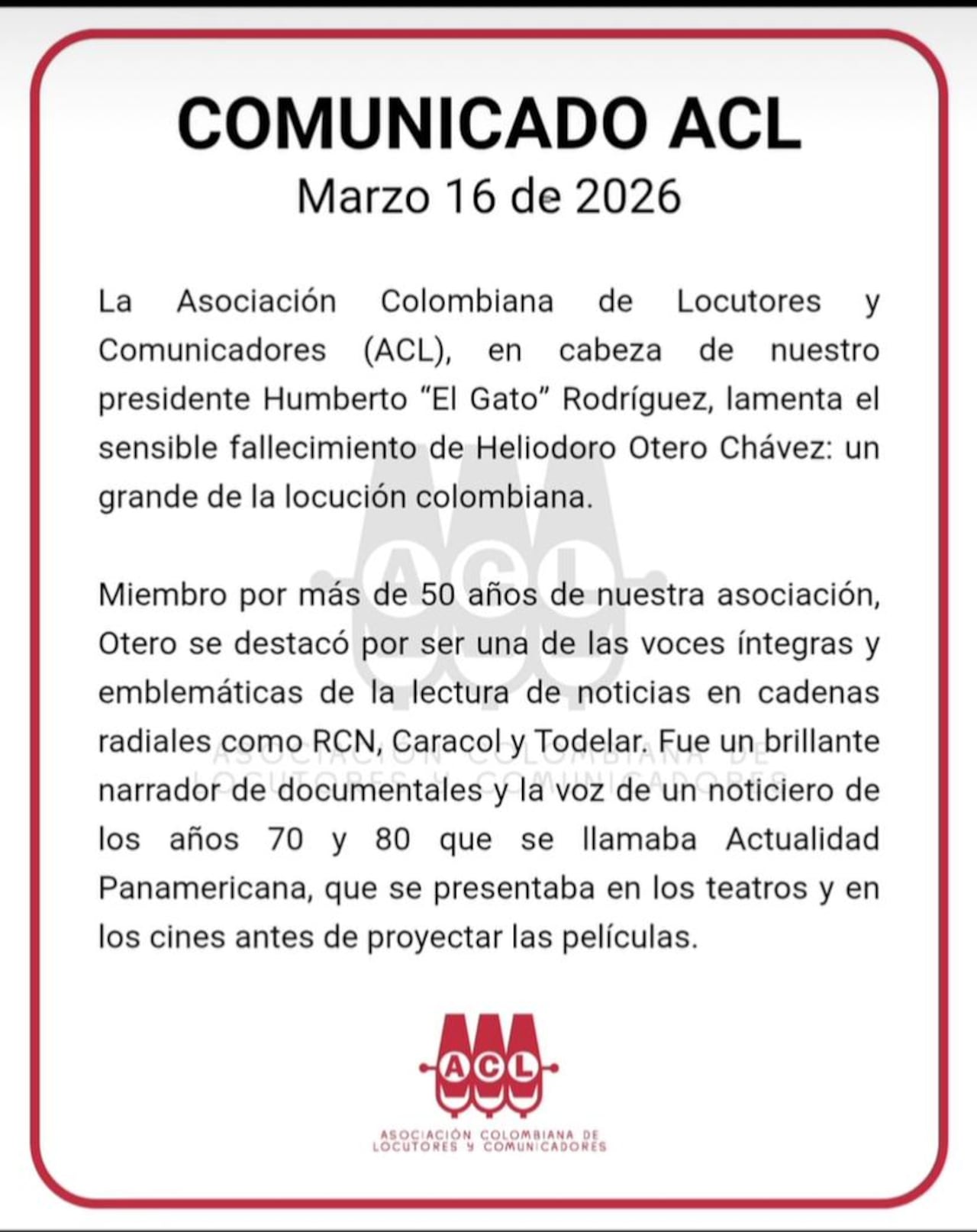 Heliodoro Otero Chávez: un grande de la locución colombiana.