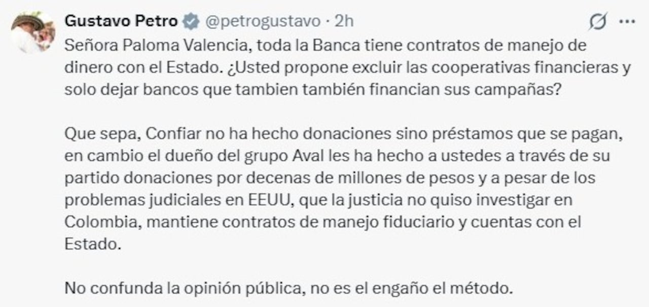 Esta fue la respuesta del presidente Gustavo Petro a la denuncia de Paloma Valencia.